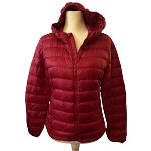 Aritzia TNA Botanie Packable Puffer Goose Down Hooded Jacket, Red, Size Small
